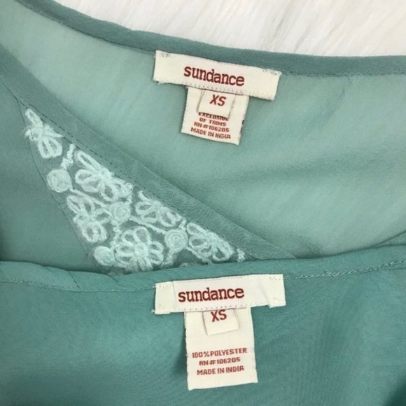 Sundance Teal Raw Silk Sheer Embroidered Top - Picture 7 of 7